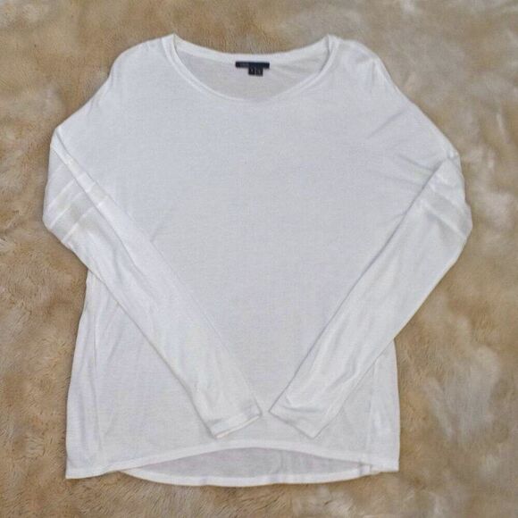 Vince White Long Sleeve Blouse Size Small Scoop Neck Mesh Detail Lightweight Top - Picture 8 of 12